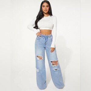 Drawstring Wide Leg Denim
